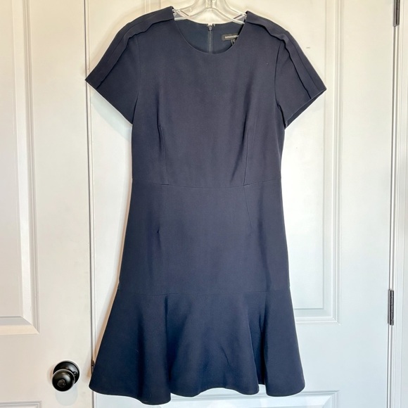 Banana Republic Navy Blue Cap Sleeve Fit Flare Career Dress 10 Petite - Picture 1 of 8